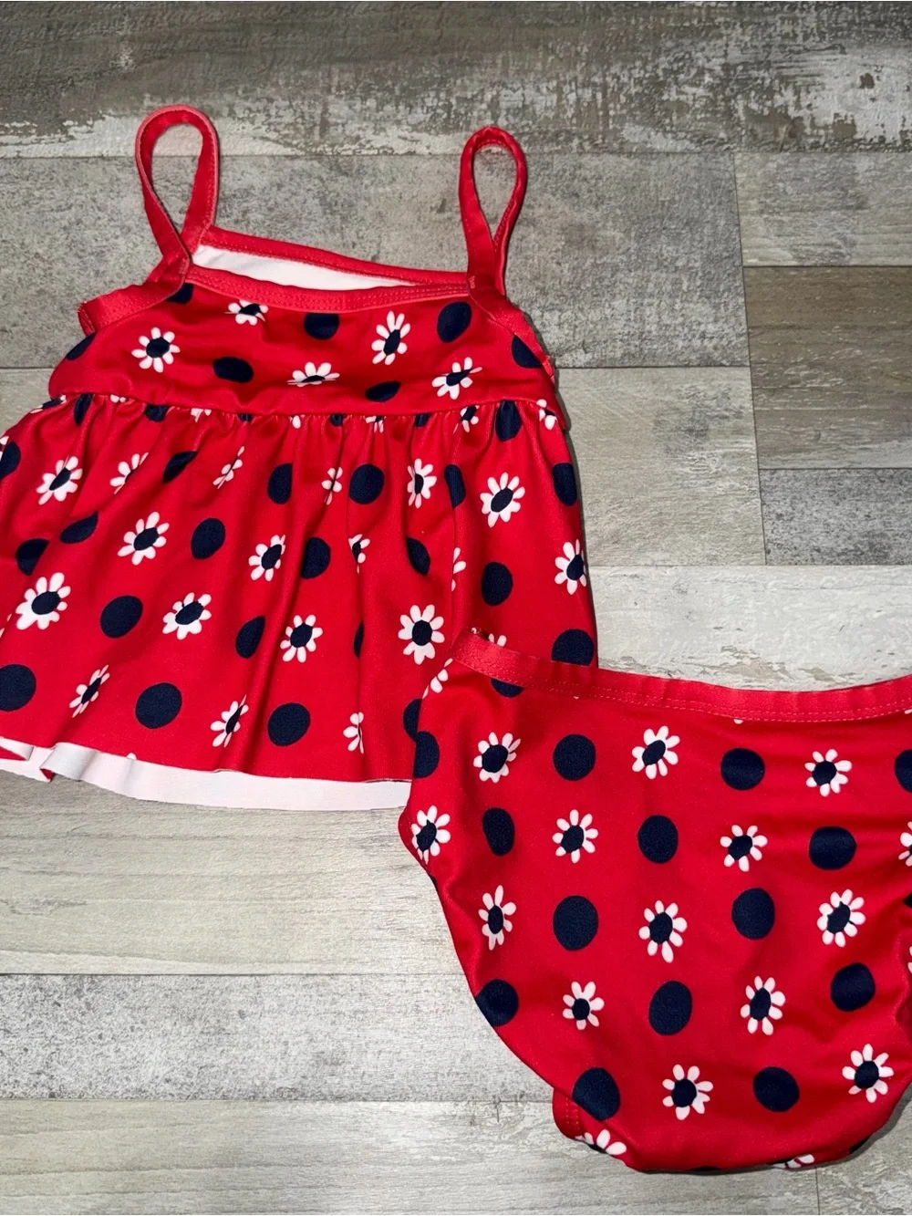 Hanna Andersson Baby 2-piece Red with Flowers Swimsuit Size 6-12 Months